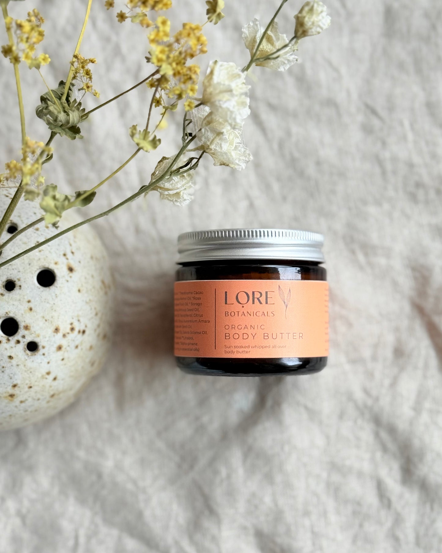 Sun soaked luxuriously nourishing whipped body butter.
This beautiful, natural, organic whipped body butter contains 14 carefully selected ingredients that will nourish & care for all skin types.
Scented with an uplifting, herby blend of Clary Sage, Lavender, Petitgrain & Bergamot essential oils