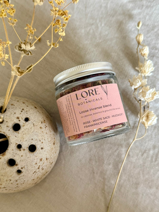 A cleansing, balancing & grounding loose incense blend of dried herbs, essential oils & resins.