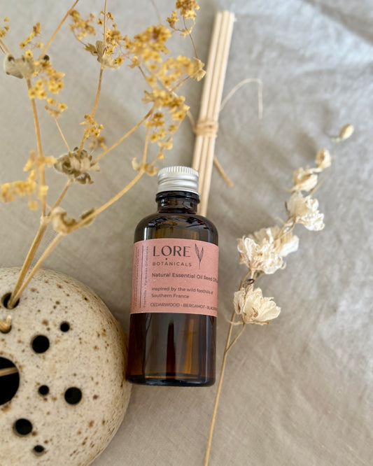 Inspired by the wild foothills of southern Europe, this essential oil reed diffuser blend has been lovingly formulated to transport the senses to the Pyrenees Orientales in  France with its abundant & untamed flora & fauna. 

Think wild & winding overgrown paths through the resinous aromatic foothills of southern France. 

Main scent profile:  Cedearwood / Bergamot / Blackpepper - Resinous - Spicey - Woody
